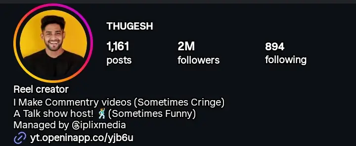 Thugesh Instagram profile